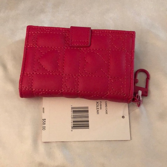 Betsey Johnson Fushia Faux Leather Card Case Wallet & Key Ring Quilted Heart NWT - Picture 13 of 16